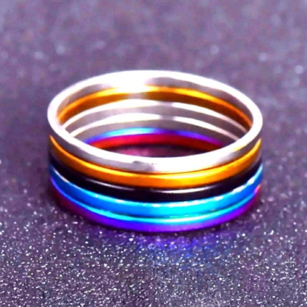 5 Band Multi Colored Stackable Rings - Picture 1 of 2